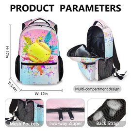 Homexzdiy Kids Backpack with Lunch Box Set for Boys Girls, 3 in 1 Softball School Backpacks Matching Combo, Cool Pink Bookbag and Pencil Case Bundle