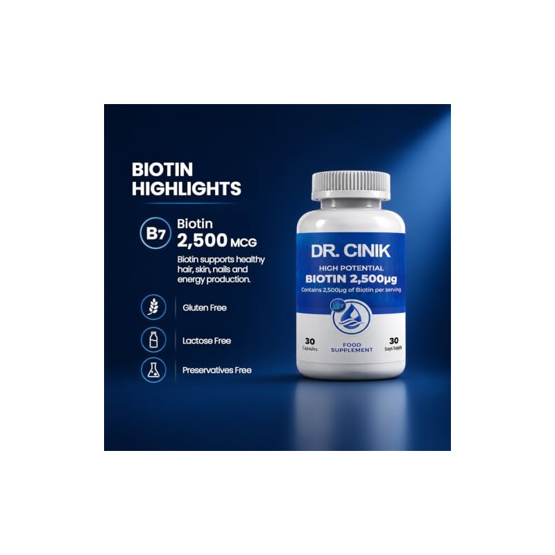 DR. Cinik High Potential Biotin 2,500mcg Tablets, Vitamin B7 Food