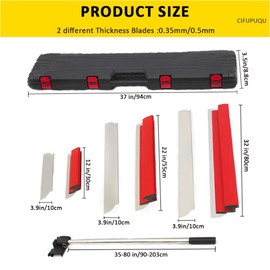 Drywall Skimming Blade Set,Stainless Steel 12",22",32" Skimming Blades with 35"-80" Extension Handle, 0.5mm & 0.35mm Blades,Construction Tools End Caps,Smoothing Drywall Knife