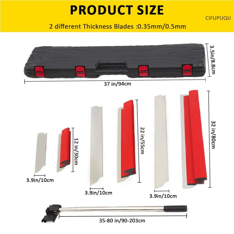 Drywall Skimming Blade Set,Stainless Steel 12",22",32" Skimming Blades with 35"-80"
