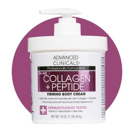 Advanced Clinicals Collagen Peptides Body Lotion & Face Moisturizer | Peptide Infused Collagen Lotion For Women & Men Helps Improve Look Of Crepey Skin, Wrinkles, & Uneven Dry Skin Texture, 16 Ounce
