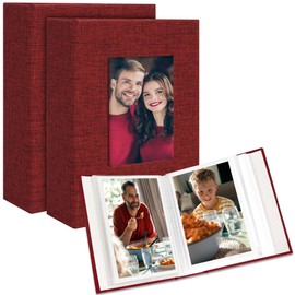 Remowith Photo Album 6 x 4,Slip-in Picture Albums,Linen Hardcover Picture Albums for Family Anniversary Baby Wedding 100 Pockets 2 Pack Red