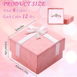 Small Gift Boxes for Jewelry, 72 Pack Ring Boxes Bulk, Cardboard Jewelry Boxes with Ribbon Bow, 2 Inch Multi Color Gift Cases for Brooches, Earrings, Wedding, Birthday, Engagement, Valentine's Day