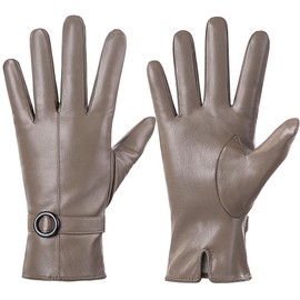 Womens Winter Leather Gloves Touchscreen Texting Warm Driving Lambskin Gloves (Beige, M)