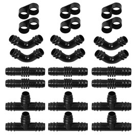 Vogueing Tool Garden Irrigation Hose Connectors Kits,Hose Irrigation Soaker Leaky Pipe Connector Pack Include 6pcs Straight &6pcs Tee & 6pcs Elbow & 6pcs End Cap Plugs Connectors