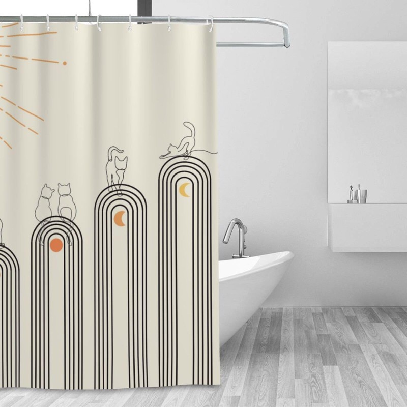 SCECALA Modern Funny Cat Shower Curtain, Mid Century Style, 72x72