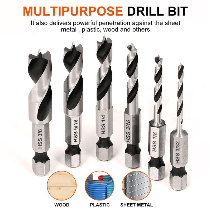 COMOWARE Brad Point Stubby Drill Bit Set for Wood, Short