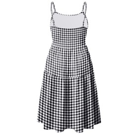 GINKANA Maternity Dress Spaghetti Strap Sleeveless Adjustable Strappy Summer Casual Pregnancy Swing Dress,Black White Plaid,M