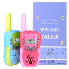Walkie Talkies for Kids 22 Channels 2 Way Radio Toy 3 KMs Range for 3-12 Year Old Boys Girls with Backlit LCD Flashlight Outside Camping Hiking Christmas Birthday Gifts Toys (2 Pack Pinkred Bluegreen)