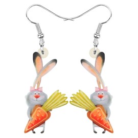 DOWAY Acrylic Fancy Easter Bunny Hat Scarf Dress Costume Rabbit Umbrella Hare Earrings Dangle Drop Funny Animal Jewelry for Women Girl Novelty Gift (Orange)