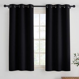 PONY DANCE Blackout Curtains with Eyelets, Pack of 2, Panel Curtain, Opaque Thermal Curtain, Cold Protection, Short Curtains for Kitchen/Bathroom Window, H 120 x W 90 cm, Black