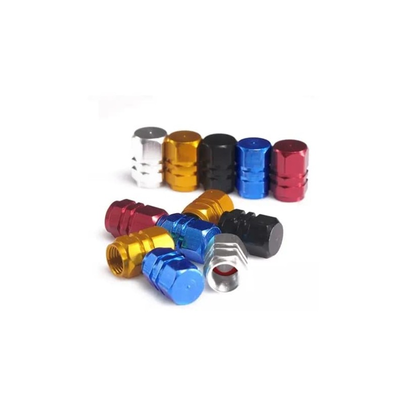 Tapon Pivote Valvula Cubre Llanta Aluminio Auto Moto 4-Pieza (Negro)