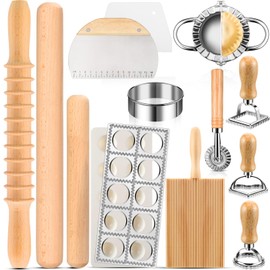 14 Pieces Pasta Making Tools Set, Ravioli Mold Set, Ravioli Maker with Roller Wheel, Ravioli Cutter Set with Wooden Handle, Pasta Making Kit for Ravioli Press Mold. Suitable for Home and Beginners
