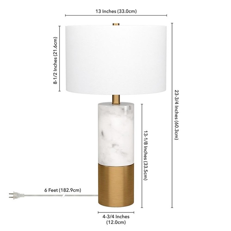 Henn&Hart 13" Marble/Brass Marble/Metal/Fabric Table Lamp