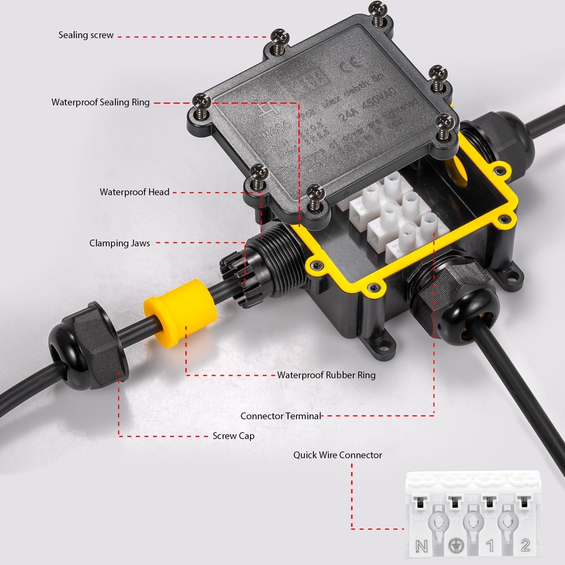 3-Way Cable Connection Box with Quick Connector IP68 3-Way Junction