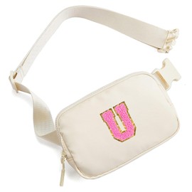 Belt Bag Fanny Pack for Teen Girl Women - Birthday Gifts for 5 6 7 8 9 10 11 12 13 Year Old Girls - Initial Crossbody Bag Preppy Cute Trendy Stuff Travel Essentials - Graduation Gifts for Her Beige U