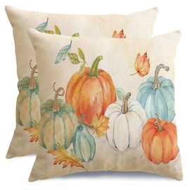 RABUSOFA Fall Decor Pillow Covers 18x18 Inch Set of 2,Pumpkin Autumn Thanksgiving Decorative Throw Pillow Covers,Maple Leaves Cushion Covers for Home Sofa Couch