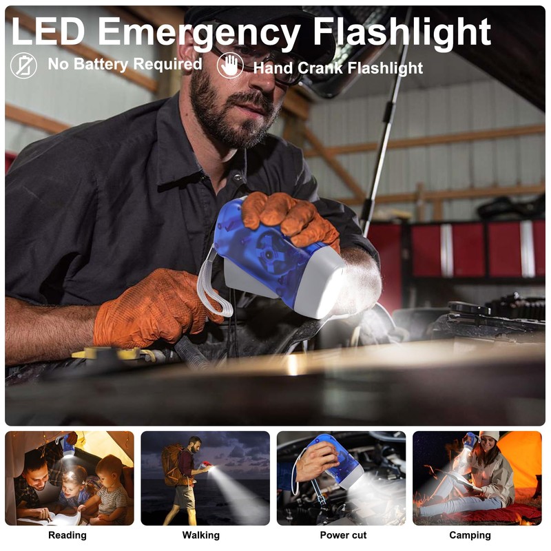 BFVV 8 Pack Hand Crank Emergency Flashlight, No Battery Require,