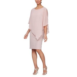 S.L. Fashions Women's Short Sheath Dress with Asymmetric Overlay, Faded Rose, 10