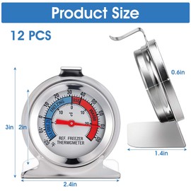 12 Pack Stainless Steel Refrigerator Freezer Thermometer Large Dial Analog Thermometer for Refrigerator Freezer Fridge Cooler