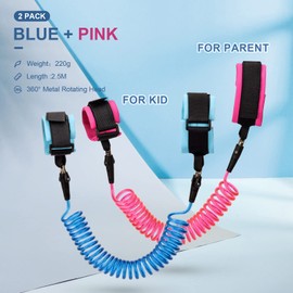 2.5M Anti Lost Wrist Link Belt, 360°Rotate Security Elastic Wire Rope for Baby and Toddler Reins, Safety Leash Wristband/Hand Harness for Walking and Travel Outside,Blue+Pink