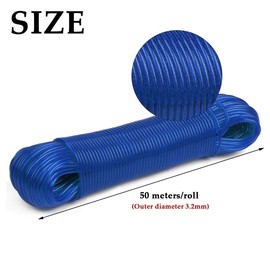 DODUOS Clothesline 50 m Tear-Resistant Washing Line with Steel Core and PVC Coating for Household, Garden, Travel, Camping (Blue)