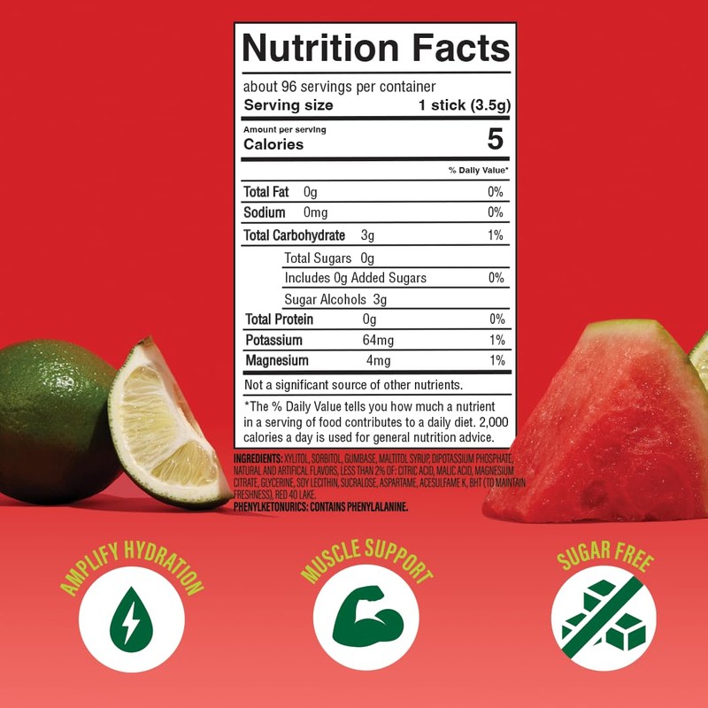 Rev Electrolyte Gum, Watermelon Lime, Sugar-Free with Essential Electrolytes,12 Count