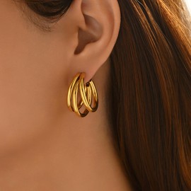 Kyazeo Gold Twisted Hoop Earrings for Women 18K Gold Plated Chunky Drop Dangle Stud Statement Earrings Hypoallergenic Trendy Jewelry Gifts