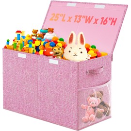 Large Toy Box, Collapsible Storage Bins with Lids, Toy Storage Organizer Toddler Bin Boxes for Kids, Boys, Girls, 25"x13"x16"Toy Chest Bin Box Baskets for Nursery, Living Room, Playroom, Bedroom, Pink