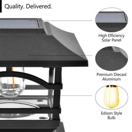 Davinci Lighting Edison Solar Outdoor Post Cap Lights - 4x4 5x5 6x6 - Bright LED Light for Fence Deck Garden or Patio Posts - Slate Black (1 Pack)