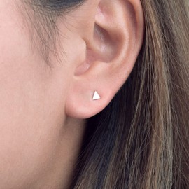 Women's Earrings 925 Silver, 4 Pairs Small Stud Earrings Set for Men and Women, Circle Square Triangle Bar Earrings, Gold Silver 925 Set, Jewellery Gift, Silver