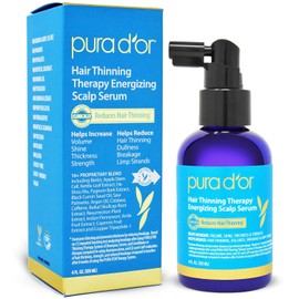 PURA D'OR Hair Thinning Therapy Energizing Scalp Serum Revitalizer, Infused with Organic Argan Oil, Biotin & Natural Ingredients, for All Hair Types, Men and Women, 4 Fl Oz (Packaging may vary)