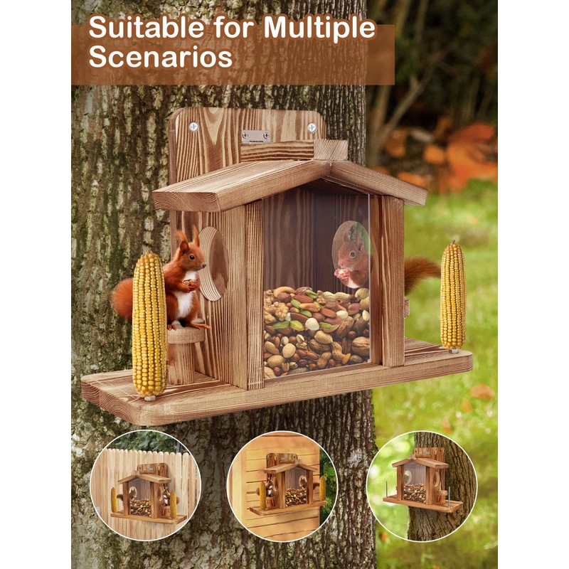 Squirrel Feeder for Outside, Durable Wooden Squirrel Feeder Platform, Funny