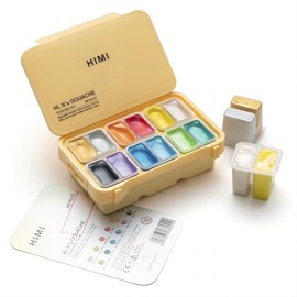 HIMI Gouache Paint Set 12 Colors 12ml Jelly Cup Design, Travel carry, Gouache Paint Non Toxic for Canvas and Paper, Art Supplies