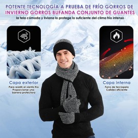 AUTOWT Invierno Juego de Gorros Guantes y Bufanda, Sombrero de Beanie Viento Conjunto Bufanda Largo con Punto Doble Capa Gorro de Cálido Unisex Forro Pola Calentador para Inviernos al Aire Libr