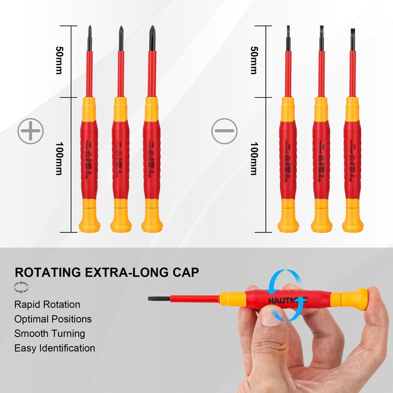 HAUTMEC 6Pcs Precision Screwdriver Set, Mini Insulated Screwdriver with Slotted