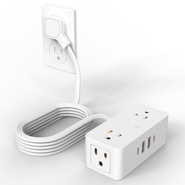 Surge Protector Flat Extension Cord,HICITY 5 Feet Flat Power Strip with 4 Wide Pitch AC Outlets,4 USB Ports (2 USB C),Essentials for Home, Office and Dorm Room