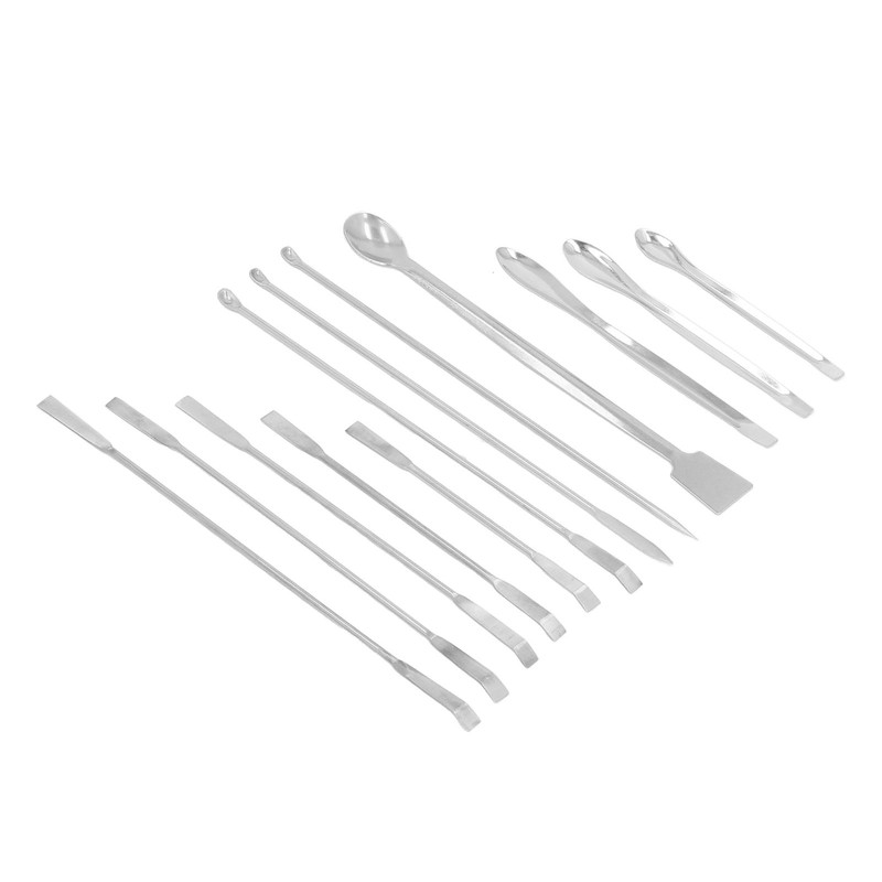 12Pcs Laboratory Spatula Stainless Steel Reagent Scoop Spoon Tool Set
