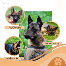 Wagably Brown Leather Muzzle for Dogs - Secure Basket - Breathable and Adjustable - Soft Muzzle for Medium Large Breeds - Anti Biting Barking Chewing - Adjustable with Two Straps Helps Prevent Biting