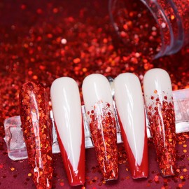 Nail Art Glitter Powder Mix Hexagon Sequins Ultra-fine 0.2MM + 1MM Laser Nail Glitter Nail Art Decoration Accessories (red)