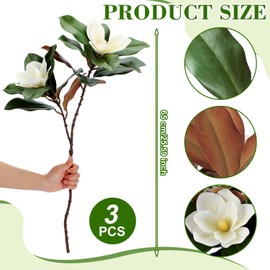 Thiccywoov 3 Pcs Artificial Magnolia Branches 25.6 Inches White Magnolia Leaves Stem Flowers Faux Greenery for Indoor Outdoor Home Bathroom Table Vase Farmhouse Wedding Decor
