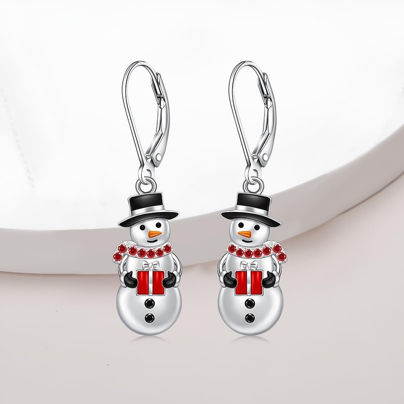 Christmas Snowman Earrings for Women Dangling Sterling Silver Snowman Earrings