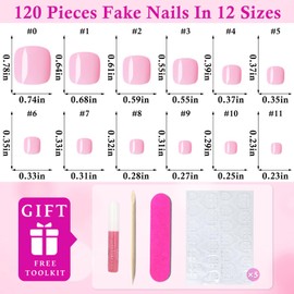 LoveOurHome 120pc Pink Press on Toenails Women Fake Toe Nails with Glue Tabs, Pink Fake Toenails Press on Toe Nails Glue on Toenails Acrylic Toe Nail Tips Artificial False Toenails for Women Girls