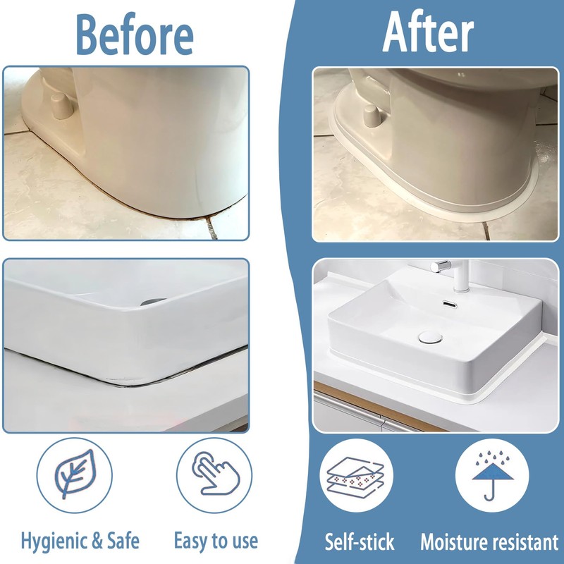 Caulk Tape Self Adhesive, 2 Rolls Waterproof Toilet Caulk Strip,