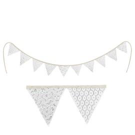 Beige White Linen Lace Bunting Flags Valentine's Day Banner Hanging Garland Flags Birthday Wedding Party Decoration with 12 Triangle Flag Vintage Chic Pennant Home Baby Shower Ceremonies Decor Flag