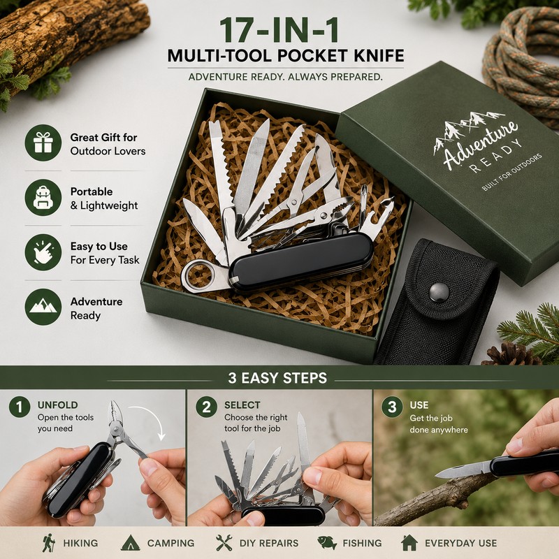 17-in-1 Multi-Tool Pocket Knife for Outdoor Use – Compact Folding