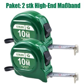 Pocket Tape Measure with Metric Scale, Viewing Window for Direct Reading, Shatterproof ABS Housing, Movable Start Hook, Belt Clip (2 Pieces - 10 m)