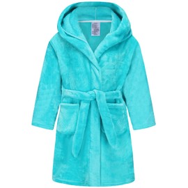 CJMJXPH Girls Fleece Robe, Hooded Toddler Soft Fuzzy Bathrobe for Kids 2-16 Years Aqua 9-12 Years