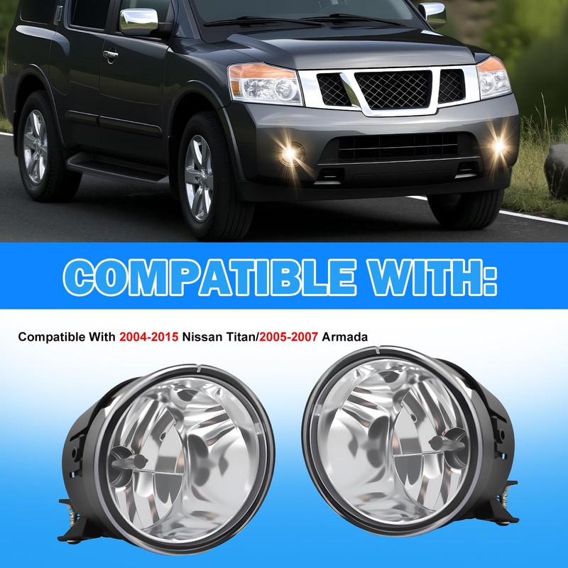 Fog Lights Compatible With 2004-2015 Nissan Titan/2005-2007 Armada Fog Lamps