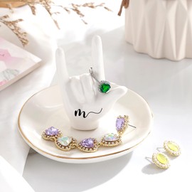 PUDDING CABIN Initial Ring Holder Hand Ring Dish Ring Tray for Jewelry Rings Earrings Bracelet Organizer, Monogrammed Gifts for Women Valentine's Day, Birthday, Wedding, Mothers Day, Bride Gifts